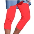 thumbnail image 1 of Mrat Women's Cropped Yoga Pants Plus Size Knee-Length Leggings Solid High Waisted Workout Gym Capris S-15 Orange XL, 1 of 5