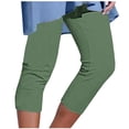 thumbnail image 1 of Mrat Women's Cropped Yoga Pants Plus Size Knee-Length Leggings Solid High Waisted Workout Gym Capris S-17 Army-Green m, 1 of 5