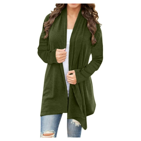 Mrat Women's Draped Front Open Cardigan Casual Long Sleeve Lightweight Cardigan Sweaters Cardigan for Women S-19 Army-Green m
