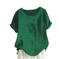 thumbnail image 1 of Mrat Women's Exercise Tops Women's Fashion Solid Color Comfortable Loose Short Sleeve Blouse Button Court Lock Casual Round-Neck Tops Women's Stretch Short-Sleeve S-26 Green M, 1 of 6