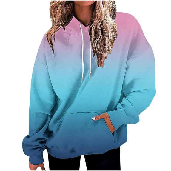 Mrat Women's Fashion Hoodies Women's Winter Gradient Printed Plush Casual Long Sleeved Hooded Sweaters Womens Light Weight Hoodies Zip up S-42 Pink-A L