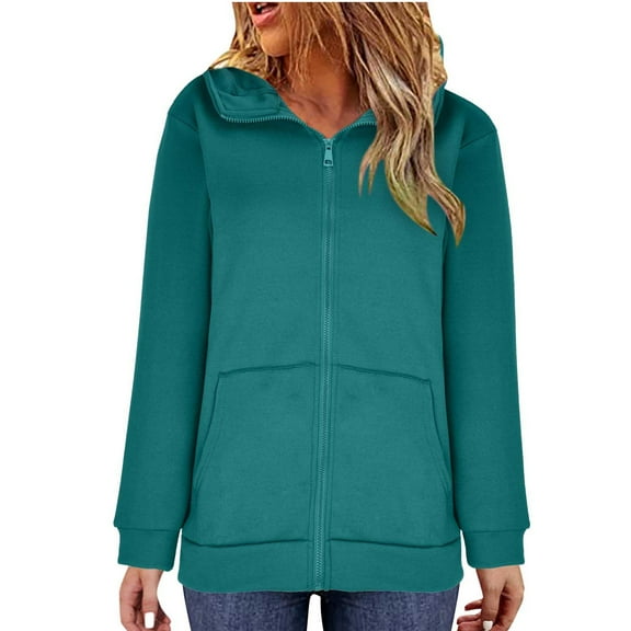 Mrat Women's Fleece Hoodie Full Zipper Sweatshirts Oversized Jacket Fall Long Hooded Coats with Pockets S-16 Mint Green XXL