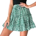 thumbnail image 1 of Mrat Women's Floral Print High Waist with Drawstring Ruffle FlaRed-A Boho a Line Mini Skirt S-39 Green S, 1 of 9