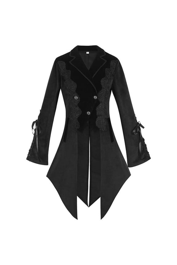 Women's Gothic Tailcoat Jacket Steampunk Corset Cosplay Lace Tuxedo Suit Coat Black Tops Thin Zip up Hoodies for Lady S-283 Black XL