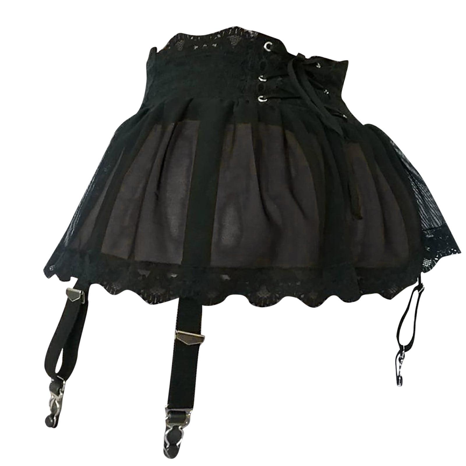 Mrat Women's High Waist Solid Color Mesh Garter Garter Skirt
