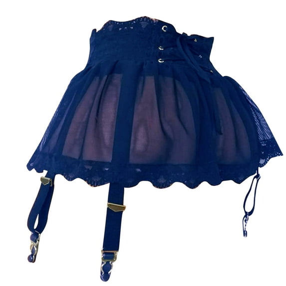 Mrat Women's High Waist Solid Color Mesh Garter Garter Skirt Lingerie Skirt S-15 Blue XXL