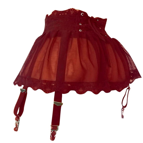 Mrat Women's High Waist Solid Color Mesh Garter Garter Skirt Lingerie Skirt S-15 Wine XXL