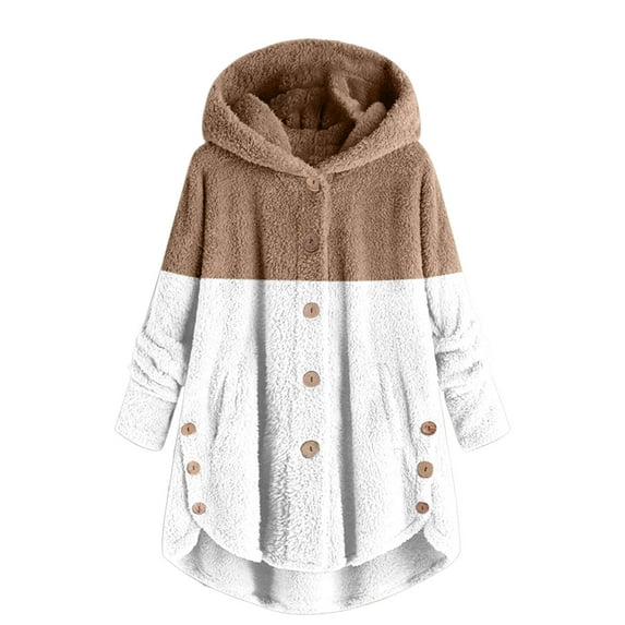 Mrat Women's Jacket Fashion Women's Button V-Neck Pullover Tops Long Sleeve Hooded Blouse Ciat Warm Rain Jacket S-170 Khaki M