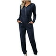 thumbnail image 1 of Mrat Women's Jumpsuits, Rompers Trendy Women Casual Pocket Jumpsuits Hooded Zipper Long Sleeve Leg Pant Women's Overalls Pants Summer S-11 Blue L, 1 of 4