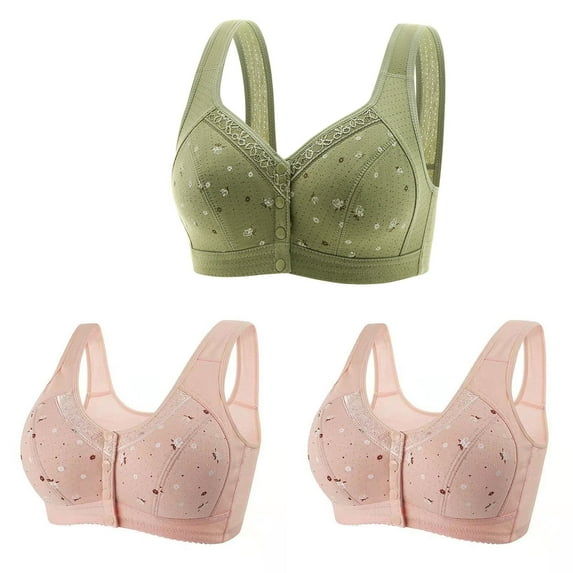 Mrat Women's Light Wireless T-Shirt Bra Bras for Older Women, Comfortable and Convenient Front Button Bra for Seniors S-29 Green 4XL