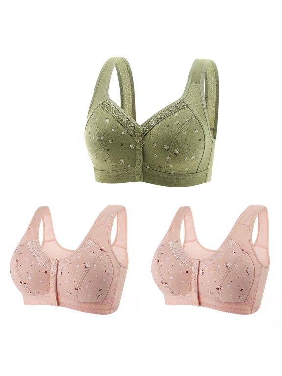 Women's Light Wireless T-Shirt Bra Bras for Older Women, Comfortable and Convenient Front Button Bra for Seniors S-29 Green 4XL