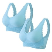 Mrat Women's Lightly Lined Comfort Bra 2Pc Ladies Traceless Comfortable No Steel Ring Breathable Gathering Bra Woman Underwear Shaper Bra with Adjustable Straps S-666 Light Blue 3Xl