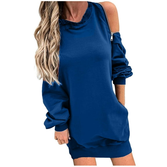Mrat Women's Lightweight Zip up Hoodie Women Long Hooded Pullover Casual Workout Soft Fall Zipper Shoulder Outfits Winter Oversized Sweatshirts S-78 Blue XXL