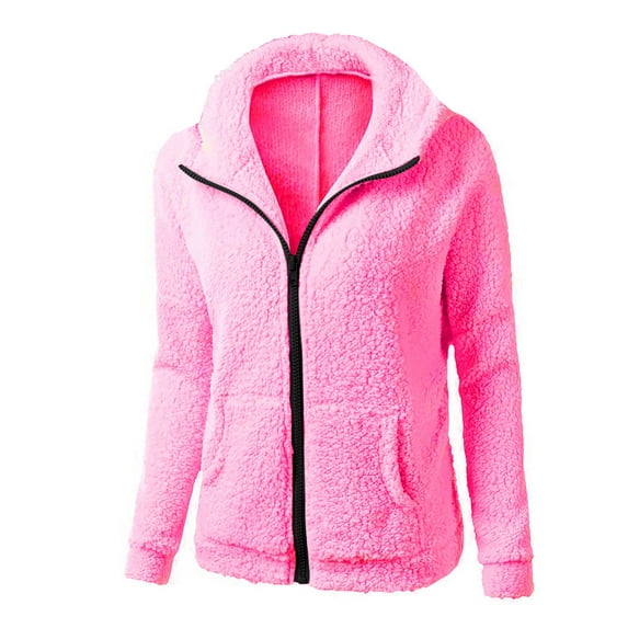 Mrat Women's Lightweight Zip up Hoodie Women's Fleece Hooded Zip up Sweater Long Sleeve Solid Color Casual Coat/Jacket Long Winter Jackets for Lady Short S-172 Hot Pink-a XXL