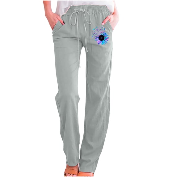 Mrat Women's Linen Pants Women's Pants Casual Printing Elastic Loose Plus Size Wide Leg Pants Pants Straight Wide Trouser Shorts Leg Trousers Pants Mint Green_HH S