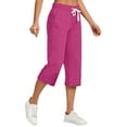 thumbnail image 1 of Mrat Women's Linen Wide Leg Capris High Waisted Drawstring Cropped Pants Casual Loose Capris Beach Pants with Pockets S-14 Hot-Pink M, 1 of 5