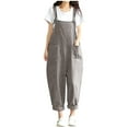 thumbnail image 1 of Mrat Women's Loose Cotton Linen Overalls Sleeveless Adjustable Straps Jumpsuits Solid Wide Leg Jumpsuits with Pockets S-45 Gray 4XL, 1 of 6