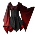 thumbnail image 1 of Mrat Women's Medieval Costume Medieval Vintage Retro Irregular Flare Sleeve Lace up Dress Party Clothing S-95 Red-a M, 1 of 3