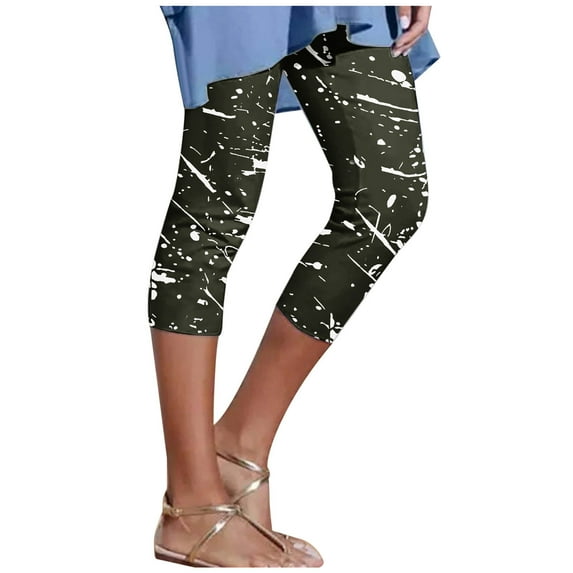 Mrat Women's Mid Capris Pants Cropped Leggings Capris for Women Waist Slim Elastic Capris for Women Stretch Capris Casual Summer Trousers Army Green L
