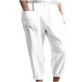 thumbnail image 1 of Mrat Women's New Casual Loose Pocket Cotton Linen Pants Solid Color Pants Home Seven Pants Crochet Pants S-127 White m, 1 of 6