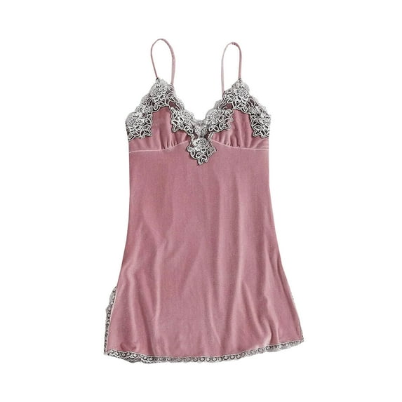 Mrat Women's Nightgowns & Sleepshirts Gold Velvet Sling Skirt Women's Exotic Lingerie Sets Women's Exotic Nightgowns Ladies Lingeries Lingerie Home Wear Pajamas Nightdress Pink_B M