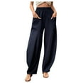 thumbnail image 1 of Mrat Women's Pants Casual Loose Baggy Pocket Trousers Work Pants Business Casual Comfortable Pants Playsuit Overalls Cotton Linen Pants Navy_A XXXXL, 1 of 7