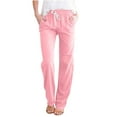 thumbnail image 1 of Mrat Women's Pants Full Length Pants Fashion Ladies Summer Casual Loose Cotton and Linen High Waisted Trousers Solid Color Drawstring Elastic Waist Loose Long Pants with Pocket Pink_E M, 1 of 5