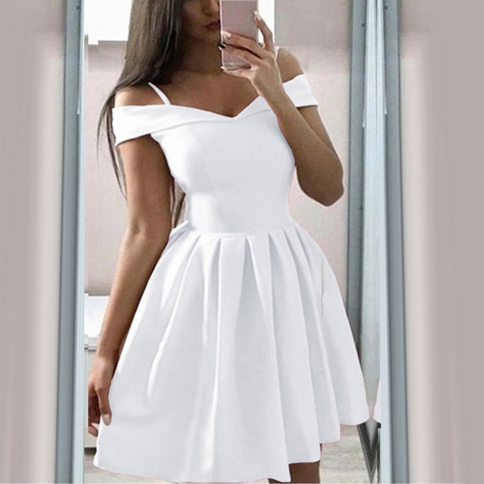 Mrat Women's Pleated Flare Mini Dress Satin Homecoming Dresses Sleeveless  Spaghetti Strap A-Line Prom Dress Cute Short Party Gown Dress Cute Short  Party Gown Dress White XXXL - Walmart.com