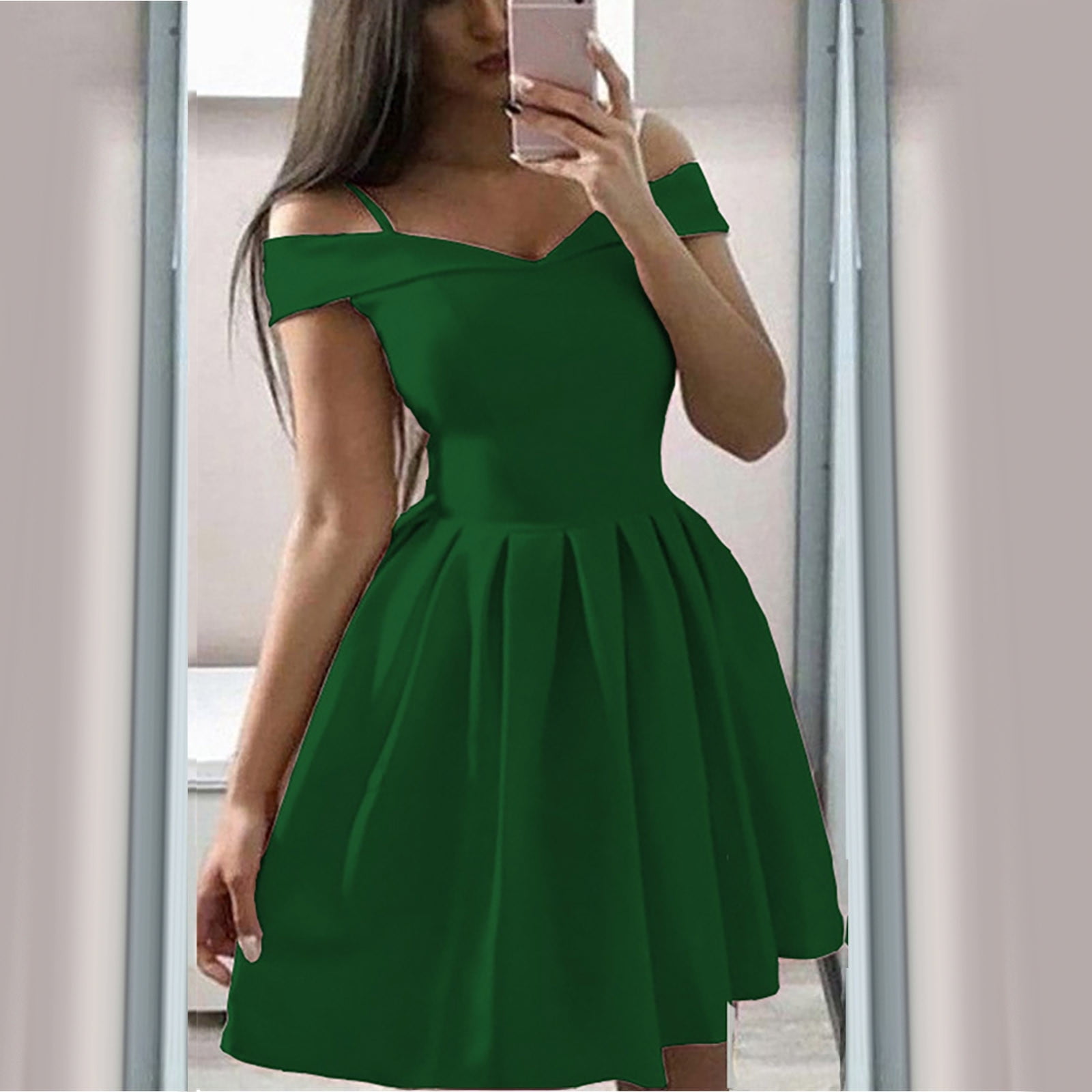 Mrat Women's Pleated Flare Mini Dress Satin Homecoming Dresses Sleeveless  Spaghetti Strap A-Line Prom Dress Cute Short Party Gown Dress Cute Short Party  Gown Dress Green XXL - Walmart.com