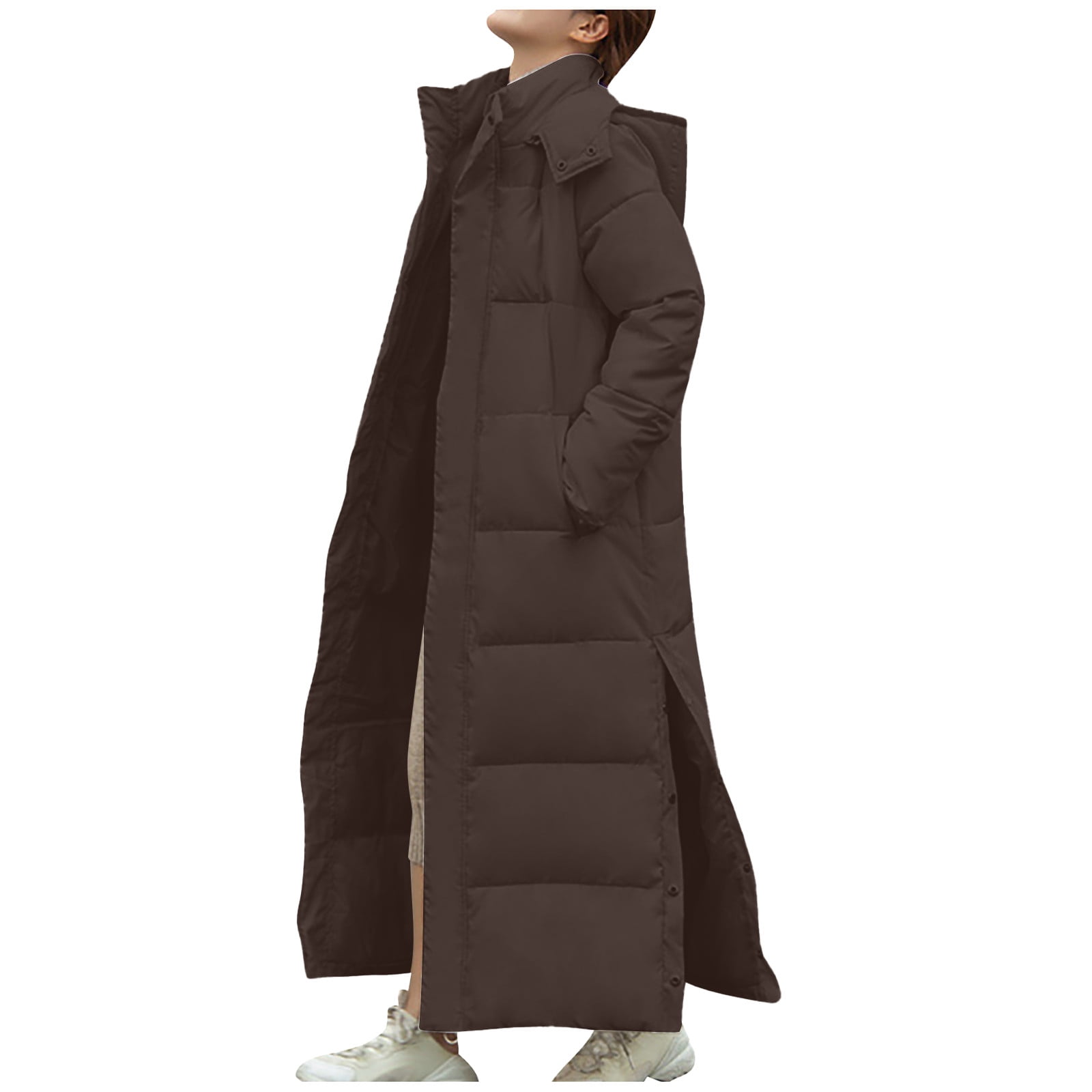 Mrat Women's Quilted Jackets Lightweight Puffer Jacket Ladies Winter Warm Padded Coats Solid Long Sleeve Button Down Coat Insulated Water-Resistant Jackets Loose Cardigan Outdoor Walking Hiking Travel