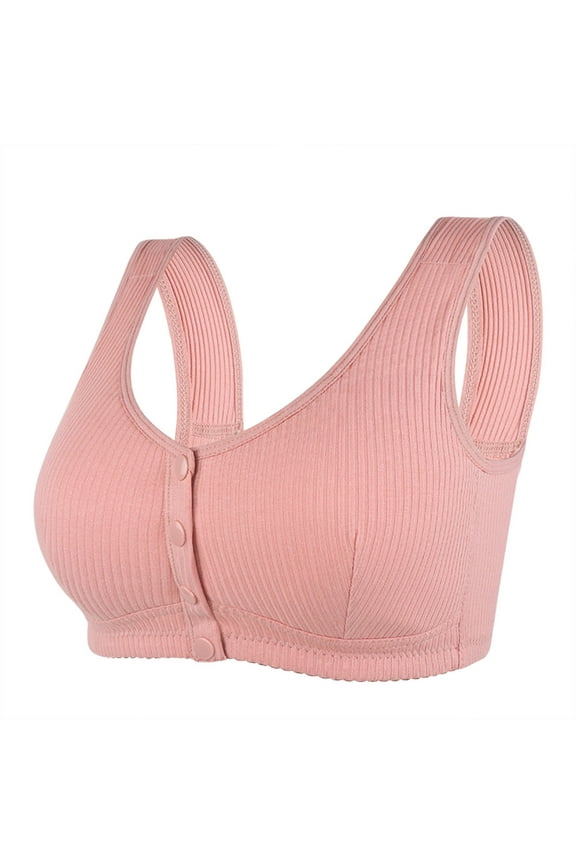Women's Push Up Wireless Bra Casual Front Button Shaping Cup Shoulder Strap Underwire Bra Plus Size Extra-Elastic Wirefree Balconette Bras for Women Push Up S-416 Pink-A 42