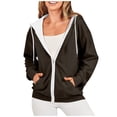 thumbnail image 1 of Mrat Women's Rain Jacket Women Fashion Printed Blouse Long Sleeve Tops Sweatshirt Pockets Hoodied Women's Casual Winter Coat S-91 Coffee M, 1 of 7