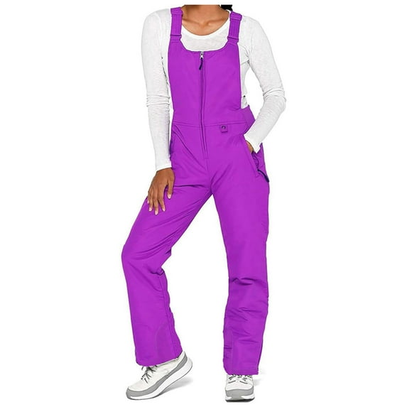 Mrat Women's Snow Bib Ski Overalls Windproof Insulated Romper Athletic Snowpants Zip Jumpsuit S-5 Purple XL