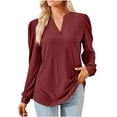 thumbnail image 1 of Mrat Women's Solid Men's Shirt and Short Sets V-Neck Long Tunic Tops for Womens Loose Fit Sweats Womens Floral Blouses for Womens Wine S, 1 of 6