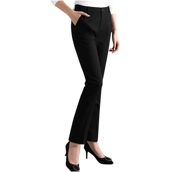 Mrat Women's Straight Leg Work Pants with Pockets Business Office, Women's Dress Pants 27"/29"/31"/33" Stretchy Yoga Work Pants High Waisted Yoga Leggings Casual S-48 Black XL