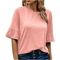 thumbnail image 1 of Mrat Women's Summer Big Shirt for Toddler Long Sleeve Round Neck Short Sleeve Tunic Tops for Womens Vintage Sweat Womens Blouses and Tops Dressy Pink 5XL, 1 of 6