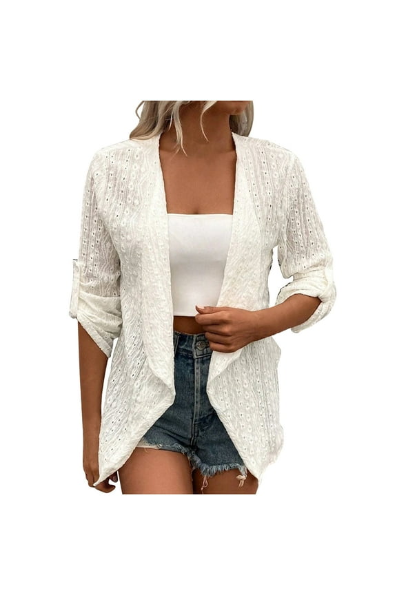 Women's Summer Cardigan Color Casual Cardigan Lightweight Cardigan Floral Print Cardigan Half Sleeve Shawl Llong Sleeve Button Blouse Coat Tops Tunic Tops Loose Fit Dressy White XL