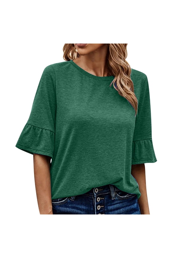 Women's Summer Collared Shirt Womens Long Sleeve Round Neck Tunic Tops for Womens Graphic Sweats Boho Blouse Green XL