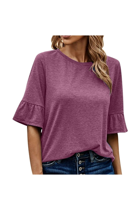 Women's Summer Flag Shirt Womens Long Sleeve Round Neck Sleeveless Tunic Tops for Womens Cousins Beach Sweat Saree Blouses for Womens Purple L