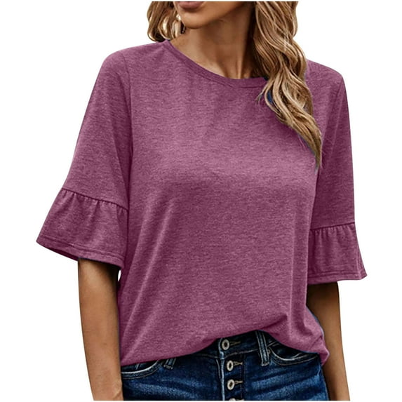 Mrat Women's Summer Flag Shirt Womens Long Sleeve Round Neck Sleeveless Tunic Tops for Womens Cousins Beach Sweat Saree Blouses for Womens Purple L