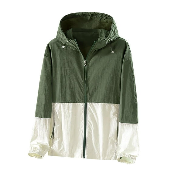 Mrat Women's Sun Jacket Lightweight Hooded Windbreaker Packable Active Outdoor Loose Coat Light Hooded Jackets S-7 A-Green M