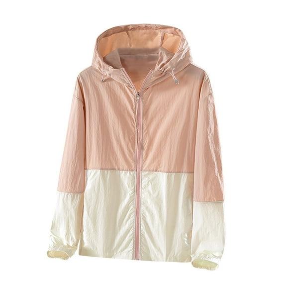 Mrat Women's Sun Jacket Lightweight Hooded Windbreaker Packable Active Outdoor Loose Coat Women Water Proof Windbreaker S-7 Pink-a L