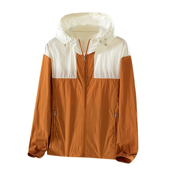 Mrat Women's Sun Protection Jacket Jacket Unisex Lightweight Hooded Packable Active Outdoor Loose Coat Long Zip up Hoodies for Lady S-8 Orange M