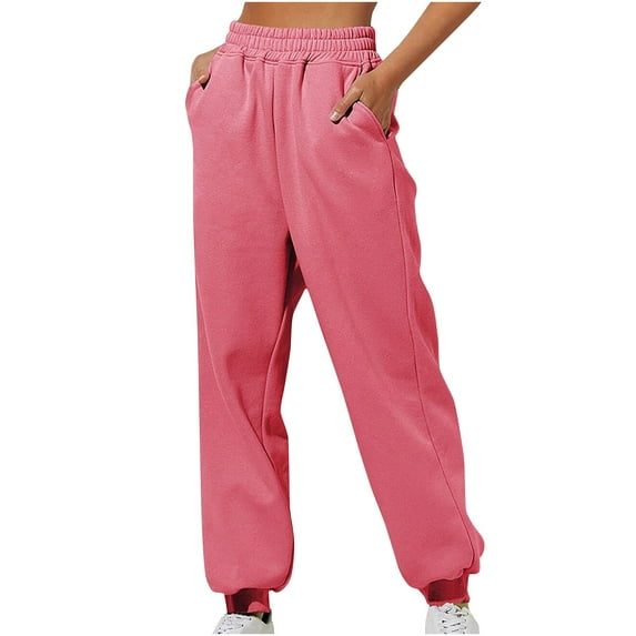 Mrat Women's Sweatpants Pants Women Casual Trousers High Waist with Pockets Long Pants Womens Yoga Pants S-441 Hot-Pink XL