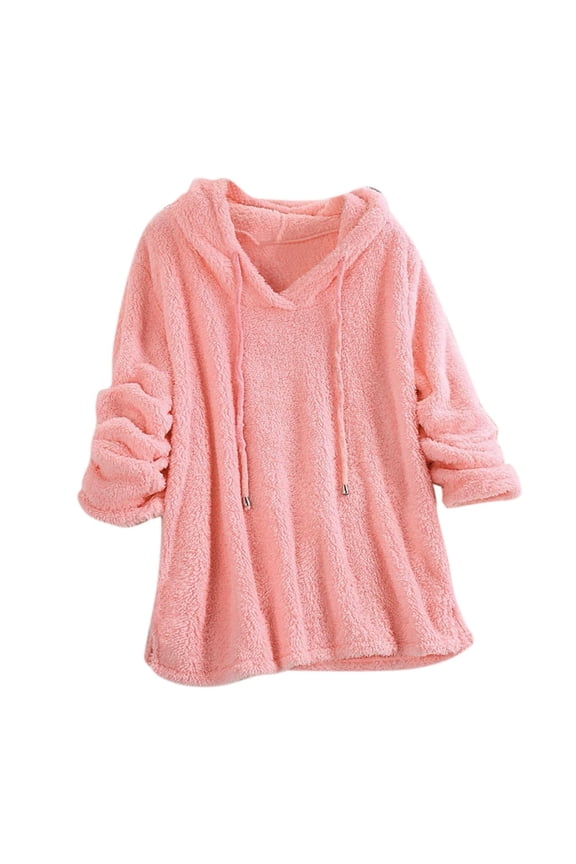 Women's Sweatshirt Fleece Hoodie Oversized Warm Pullover Fuzzy Pajama Tops Soft Loungewear S-20 Pink-A S