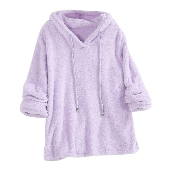 Mrat Women's Sweatshirt Fleece Hoodie Oversized Warm Pullover Fuzzy Pajama Tops Soft Loungewear S-20 Purple L