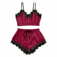 thumbnail image 1 of Mrat Women's Underwear Lace Suspender Three-Point Breast Wrap Lace Underwear Suit Pajama Suit Sexy Sleepwear for Women S-48 Wine L, 1 of 7