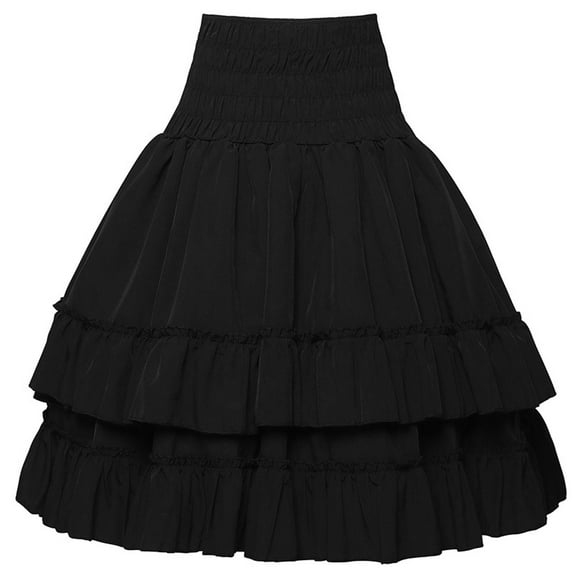 Mrat Women's Vintage Gothic Skirt Renaissance Style High-Waisted Gothic Layered Ruffled Knee Length Skirt S-69 Black L