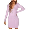 thumbnail image 1 of Mrat Women's Wear to Work Dresses Women's Casual Knit Long Sleeve V-Neck Pack Hip Button Dress Womens Prom Dresses S-484 Purple S, 1 of 5