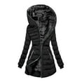 thumbnail image 1 of Mrat Women's Winter Coats Zipper Hooded Warm Fleece Lined Jacket Mid-Length Coat Black Quilted Jacket with Zip Pockets S-19 Black M, 1 of 8